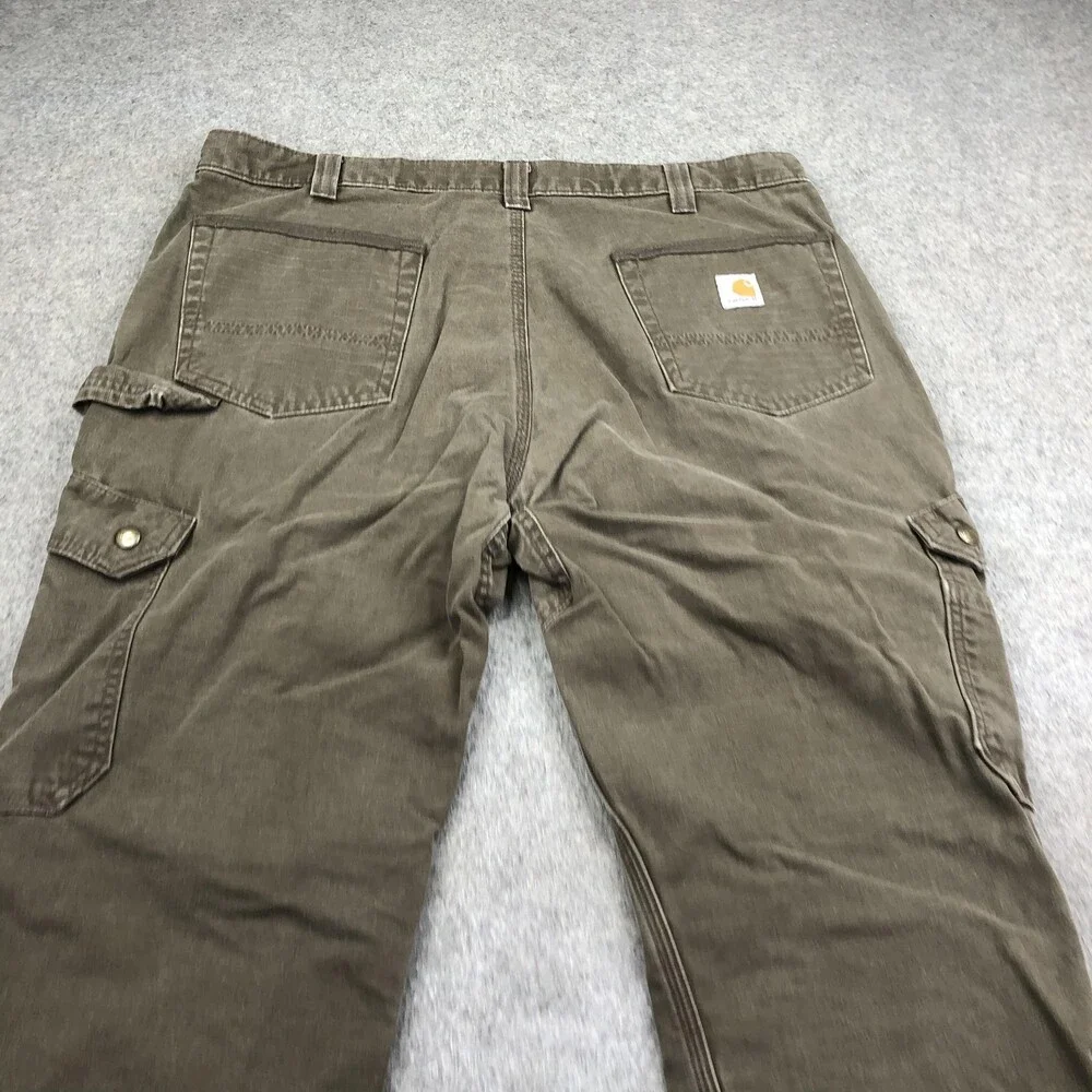 Carhartt Pants Mens 38x34 Green Canvas Cargo Relaxed Straight Workwear B342